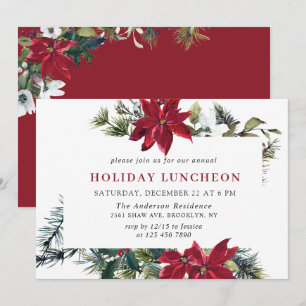 Festive Red Poinsettia Christmas HOLIDAY LUNCHEON Invitation