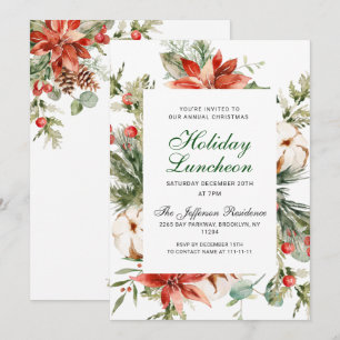 Festive Red Poinsettia Christmas Holiday Luncheon Invitation