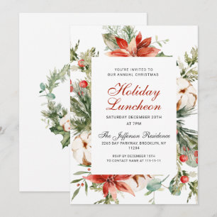 Festive Red Poinsettia Christmas Holiday Luncheon Invitation