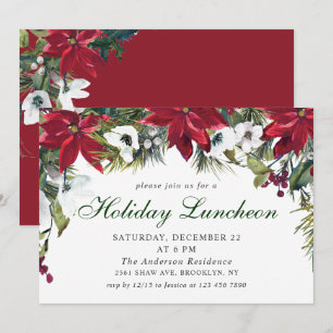 Festive Red Poinsettia Christmas Holiday Luncheon Invitation