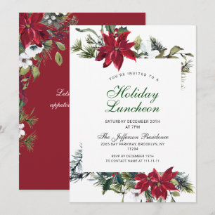 Festive Red Poinsettia Christmas Holiday Luncheon Invitation