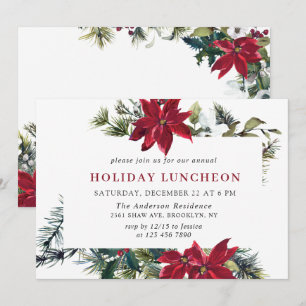 Festive Red Poinsettia Christmas HOLIDAY LUNCHEON Invitation