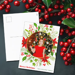 Festive Red Poinsettia Christmas Kids Photo Holiday Postcard