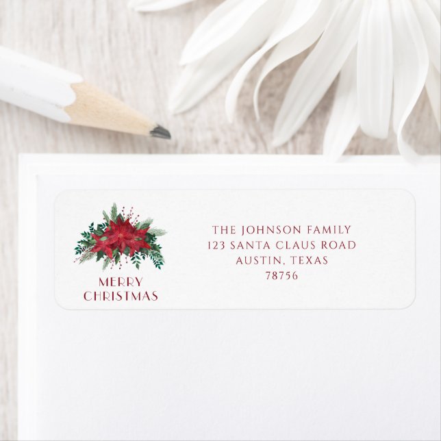 Festive Red Poinsettia Christmas Return Address Label (Insitu)