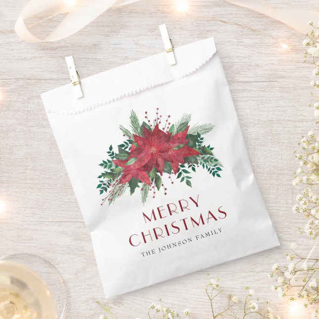 Festive Red Poinsettia Floral Christmas  Favour Bag (Clipped)