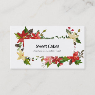 Festive Red Poinsettia Flowers Christmas Bakery Business Card