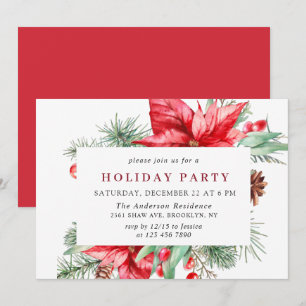 Festive Red Poinsettia Holiday Christmas Party Inv Invitation