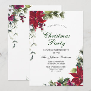 Festive Red Poinsettia Holiday Christmas Party Inv Invitation
