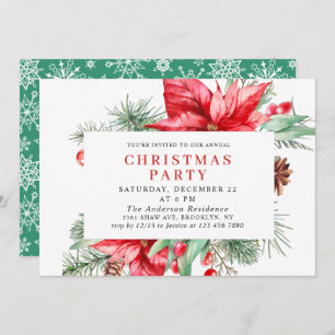 Festive Red Poinsettia Holiday Christmas Party Invitation