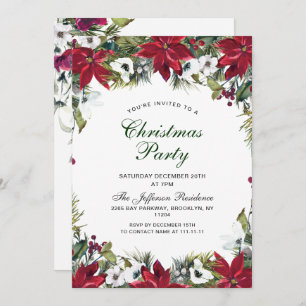 Festive Red Poinsettia Holiday Christmas Party Invitation