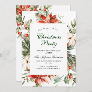 Festive Red Poinsettia Holiday Christmas Party Invitation