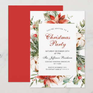 Festive Red Poinsettia Holiday Christmas Party Invitation