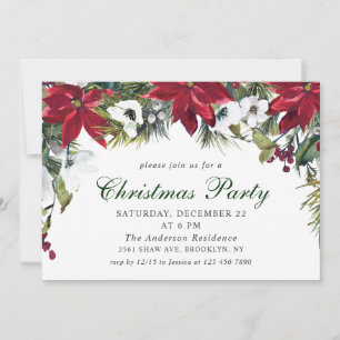 Festive Red Poinsettia Holiday Christmas Party Invitation
