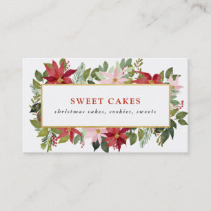 Festive Red Poinsettia Watercolor Christmas Business Card