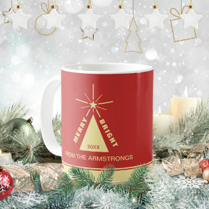 Festive Red Retro Christmas Tree Family Photo Coffee Mug