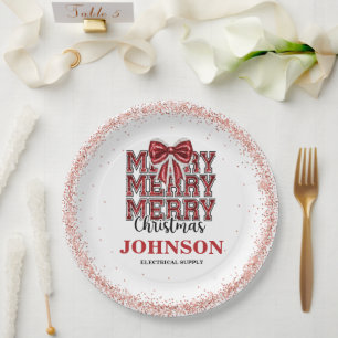 Festive Red Ribbon Christmas Office Party Paper Plate