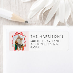 Festive Red Ribbon Photo Return Address Label