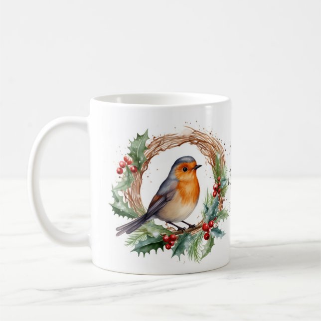 Festive Red Robin Christmas Gift Mug (Left)