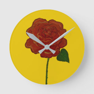 Festive Red Rose & Yellow Round Clock