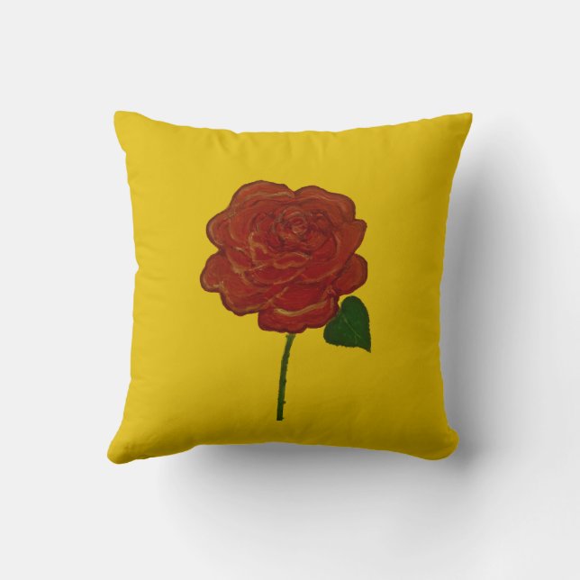 Festive Red Rose & Yellow Throw Pillow (Back)