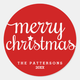Festive Red Round Merry Christmas Sticker