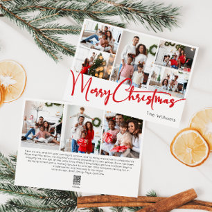 Festive Red Script Merry Christmas Eight Photo Holiday Card