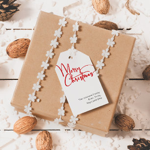 Festive Red Script Merry Christmas Family Gift Tags