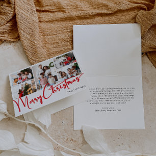 Festive Red Script Merry Christmas Folded 5 Photo Holiday Card