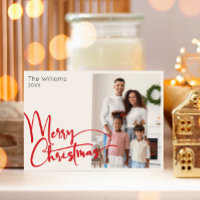 Festive Red Script Merry Christmas One Photo