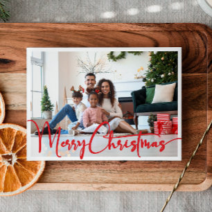 Festive Red Script Merry Christmas Year In Review Holiday Card