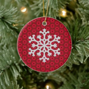 Festive Red Snowflake Decorative Accent  Ceramic Ornament