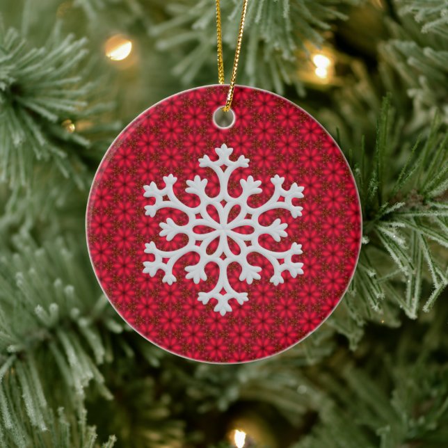 Festive Red Snowflake Decorative Accent  Ceramic Ornament (Tree)