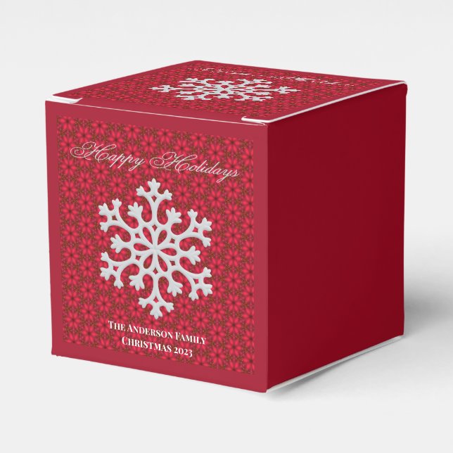 Festive Red Snowflake Decorative Christmas Favour Box (Front Side)