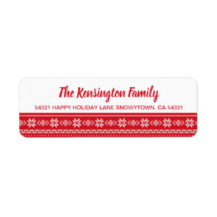 Festive Red Snowflake Holiday Sweater Pattern Return Address Label