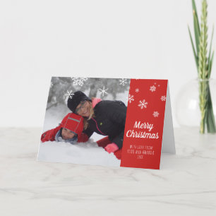 Festive Red Snowflake Merry Christmas Photo Holiday Card
