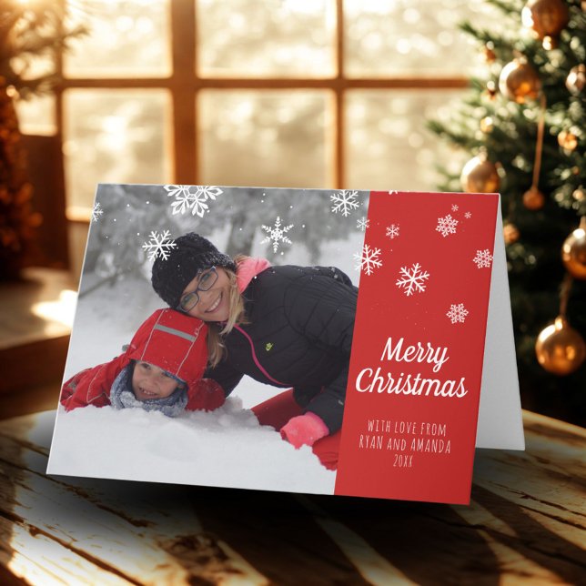Festive Red Snowflake Merry Christmas Photo Holiday Card (Creator Uploaded)