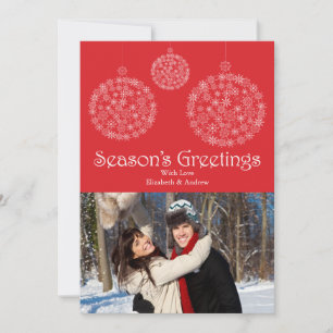 Festive Red Snowflake Ornament Holiday Photo Card