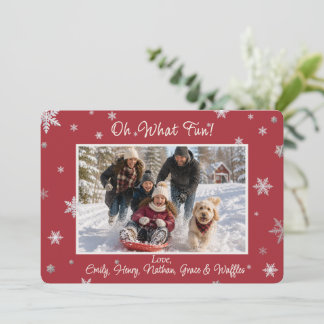 Festive Red Snowflake Photo Holiday Card
