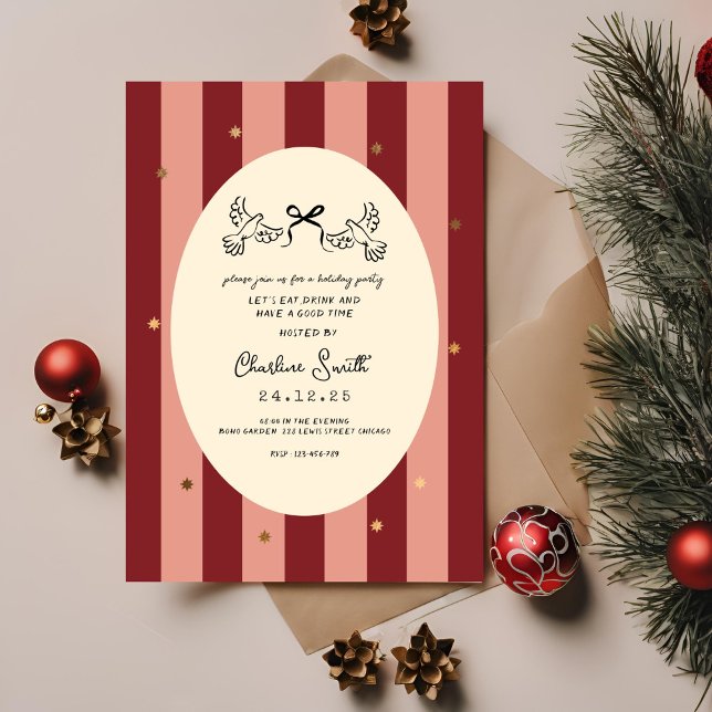 Festive Red Striped Holiday Party Invitation (Creator Uploaded)