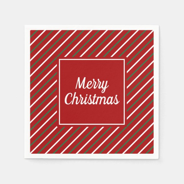 Festive Red Stripes Pattern Christmas  Napkin (Front)