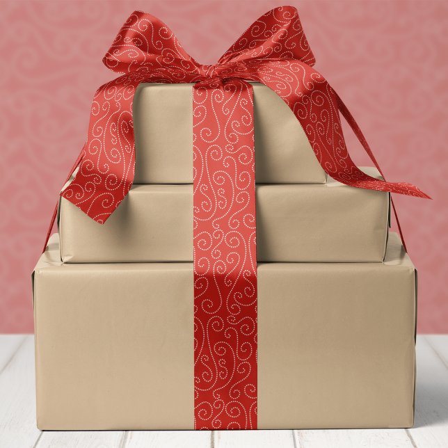 Festive Red Swirl Pattern Christmas Satin Ribbon (Creator Uploaded)