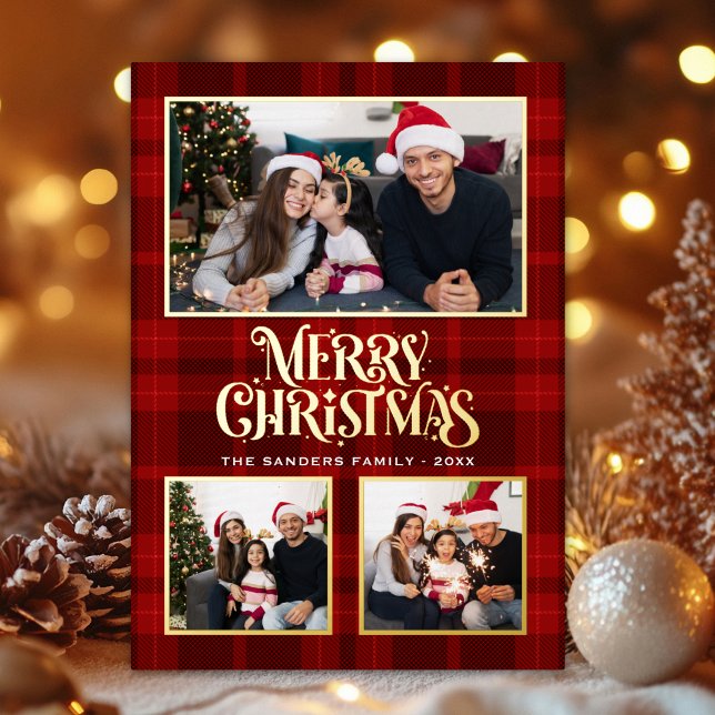 "Festive Red Tartan Christmas Card with Gold Foil  (Creator Uploaded)