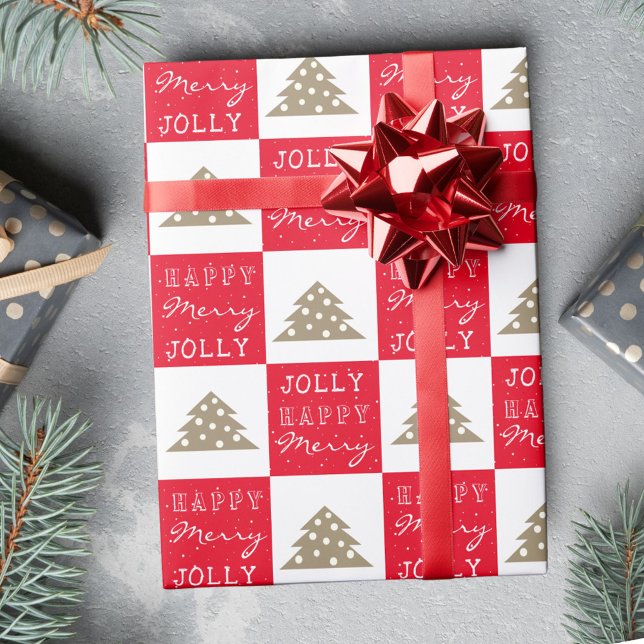 Festive Red Typography Christmas Tree Wrapping Paper (Creator Uploaded)