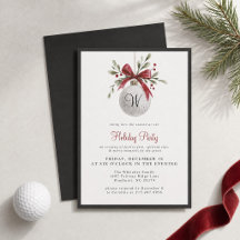 Festive Red Watercolor Golf Ball Holiday Monogram