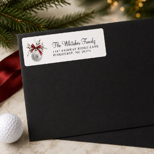 Festive Red Watercolor Golf Holiday Monogram Return Address Label