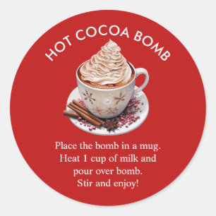 Festive Red Watercolor Hot Cocoa Bomb Classic Round Sticker