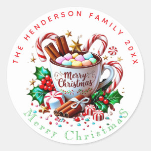 Festive Red Watercolor Hot Cocoa Christmas Holiday Classic Round Sticker