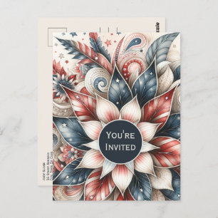 Festive Red White and Blue Party Invitation Postcard