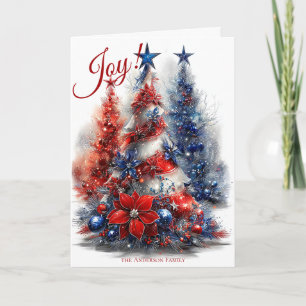 Festive Red White Blue Christmas Trees Card