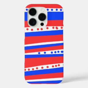 Festive Red White Blue Circles Stripes iPhone 16 Pro Case